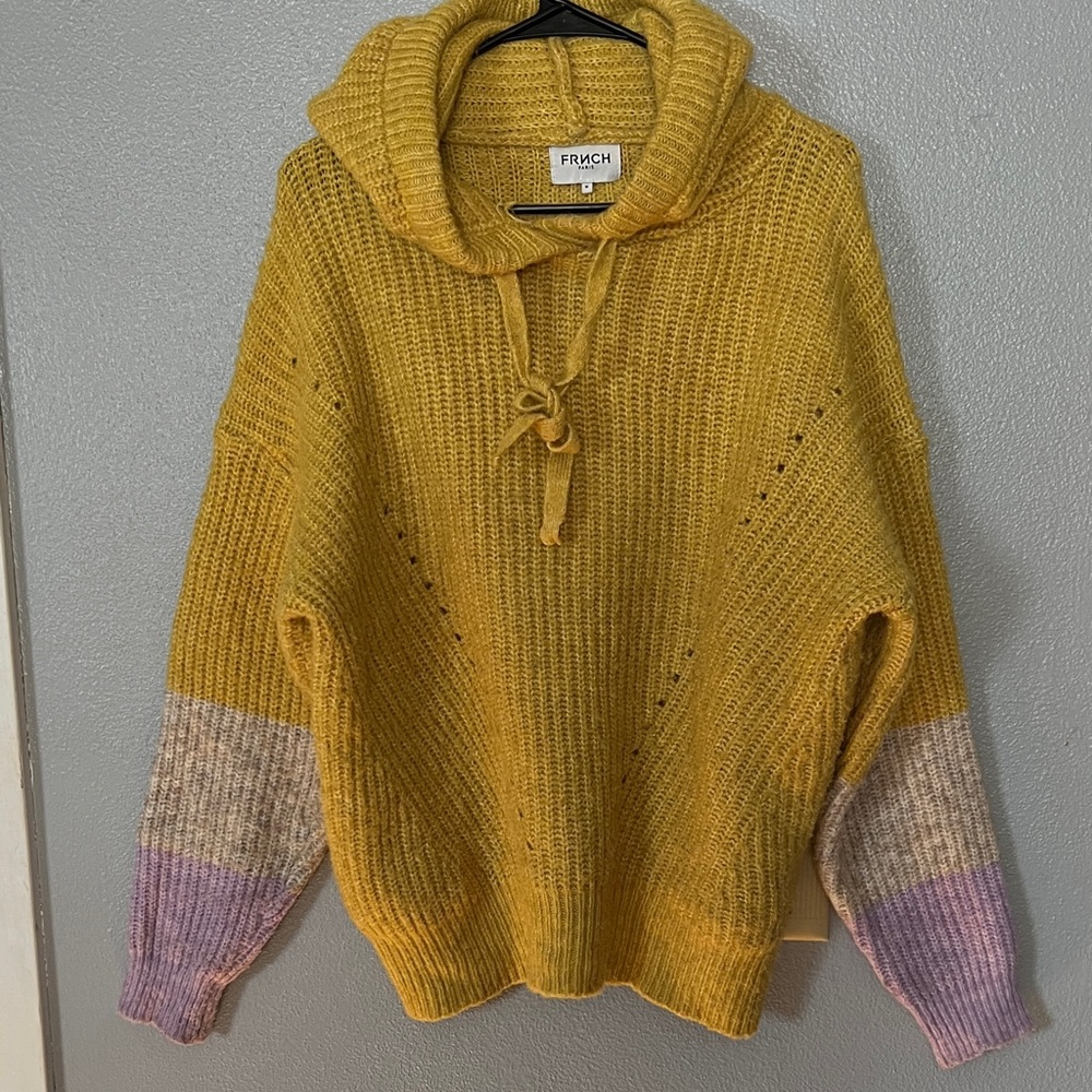 FRNCH Mustard Sweater with Colorful Sleeves